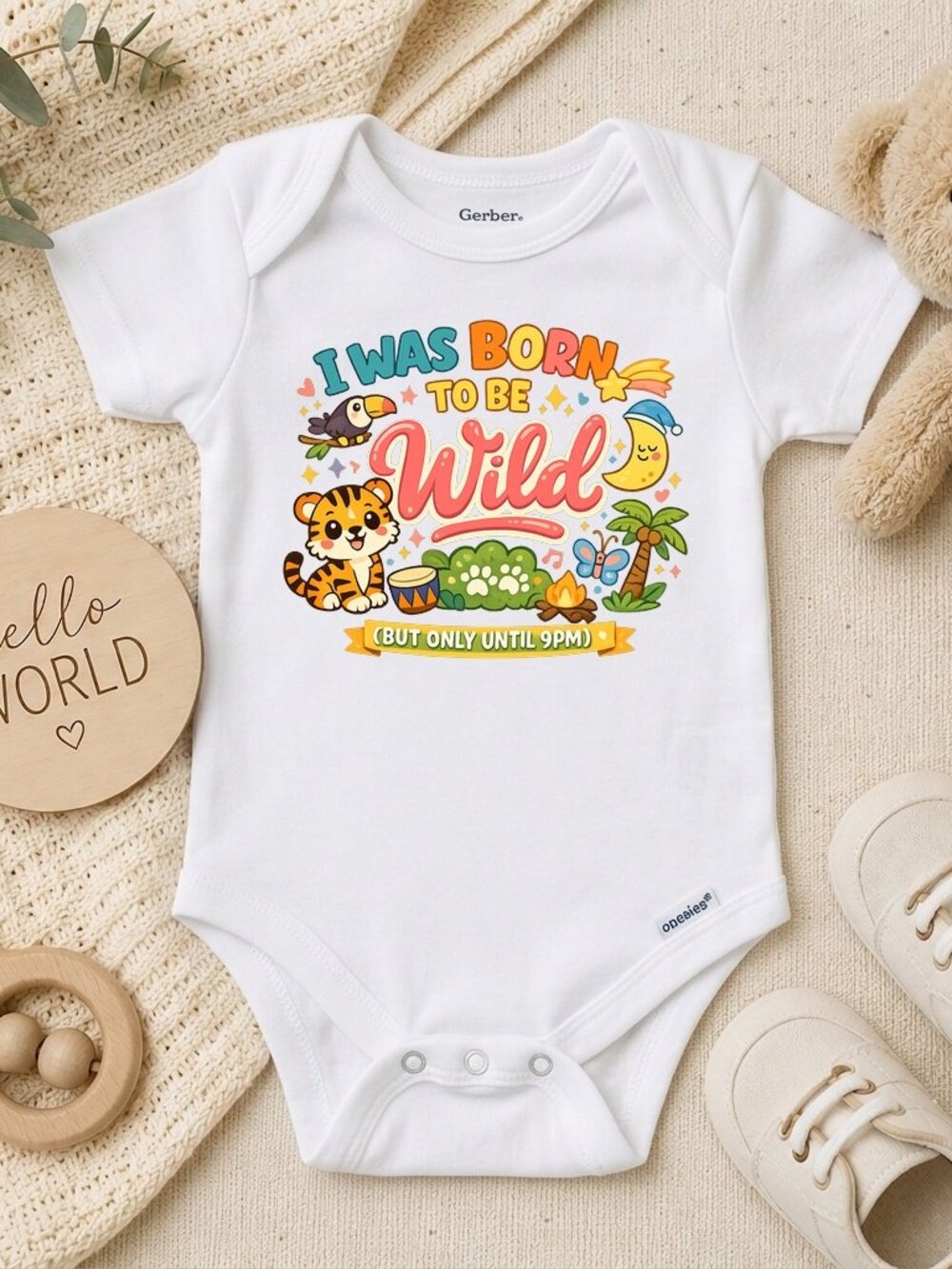 Born To Be Wild Retro Leopard Baby Shower Gift ONESIE®
